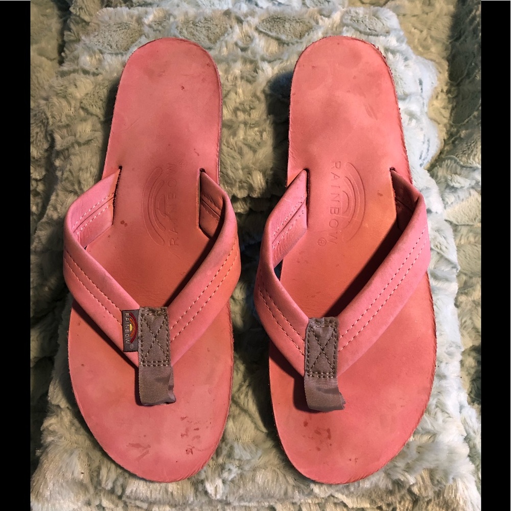 RAINBOW Pink Leather Flip Flops